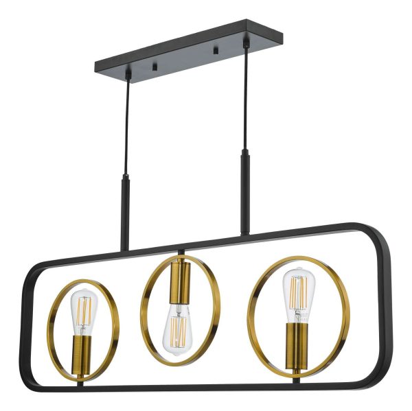 Ryota 3 Light Bar Pendant Satin Black Antique Gold - Image 2