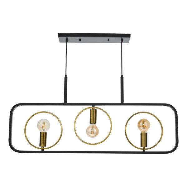 Ryota 3 Light Bar Pendant Satin Black Antique Gold - Image 3