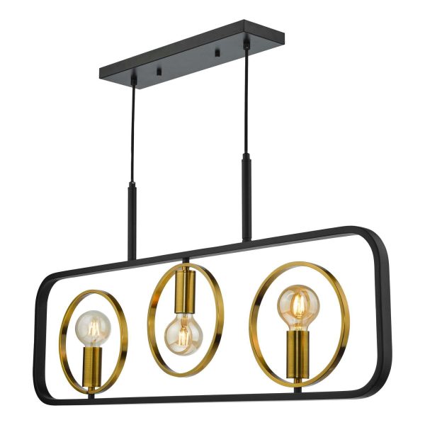 Ryota 3 Light Bar Pendant Satin Black Antique Gold - Image 5