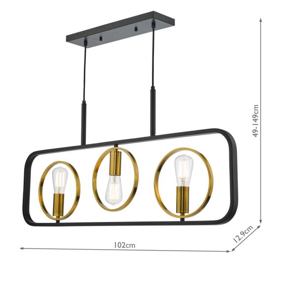 Ryota 3 Light Bar Pendant Satin Black Antique Gold - Image 7