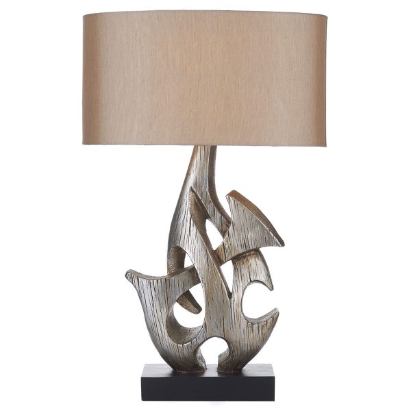 Sabre Table Lamp Silver & Wood With Shade - Image 4