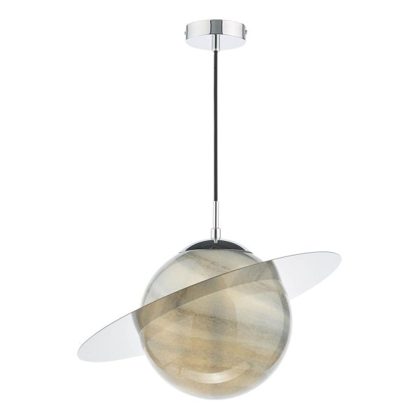 Saturn Pendant Planet Style Glass and Polished Chrome