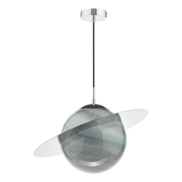 Saturn Pendant Planet Style Glass and Polished Chrome - Image 2