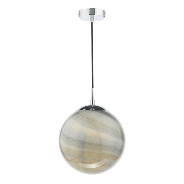 Saturn Pendant Planet Style Glass and Polished Chrome - Image 3