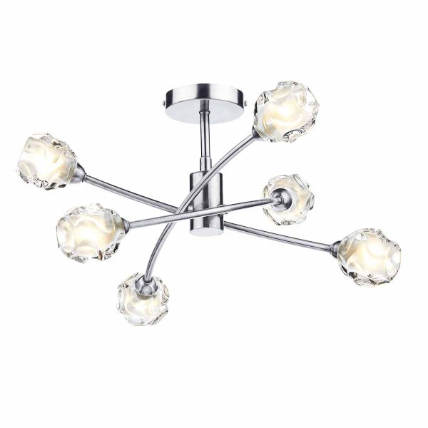 Seattle 6lt Semi Flush Satin Chrome & Sculptured Glass - Image 4