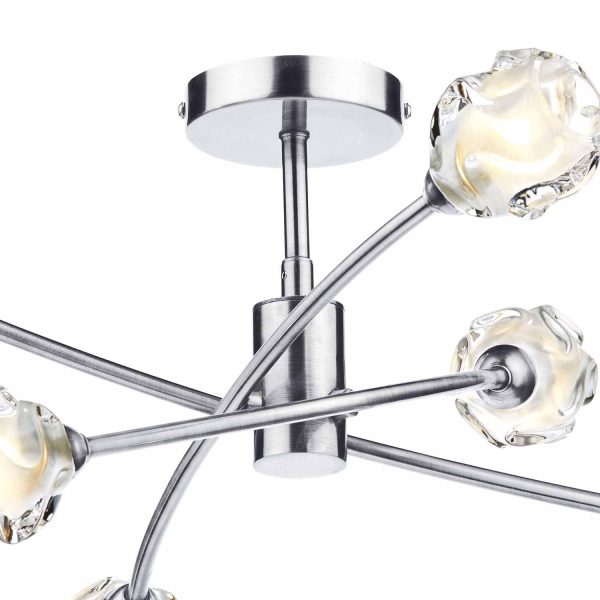 Seattle 6lt Semi Flush Satin Chrome & Sculptured Glass - Image 3