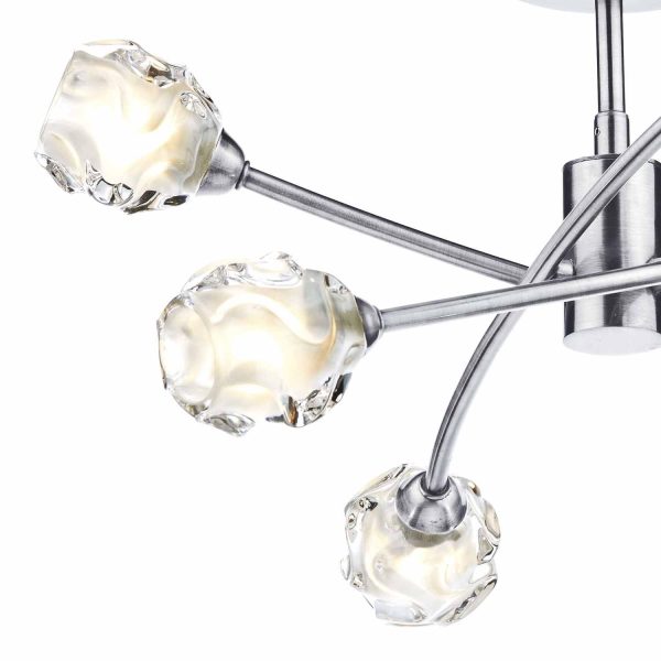 Seattle 6lt Semi Flush Satin Chrome & Sculptured Glass