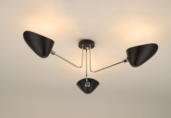 Sebastian 3 Light Semi Flush Matt Black Polished Chrome - Image 4