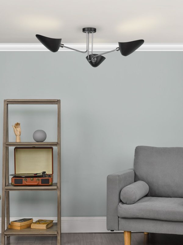 Sebastian 3 Light Semi Flush Matt Black Polished Chrome - Image 5