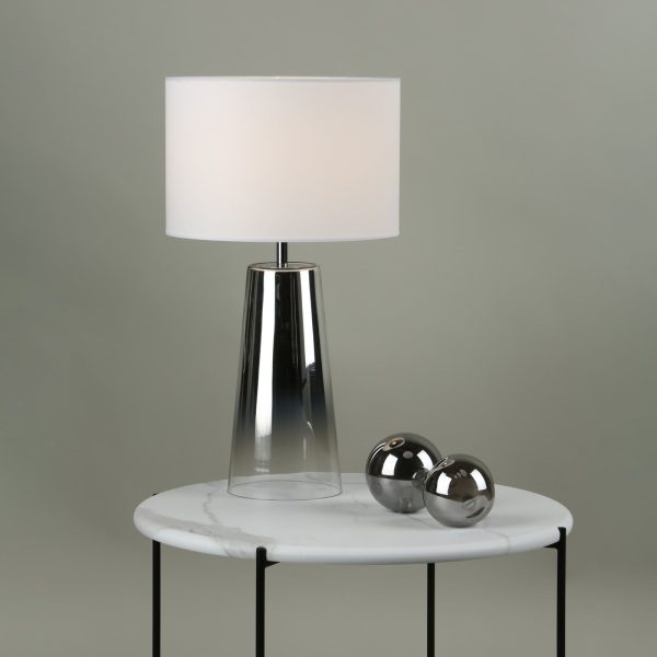 Smokey Table Lamp Clear & Chrome Ombre Glass With Shade - Image 4