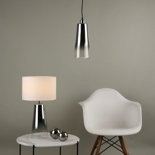 Smokey Table Lamp Clear & Chrome Ombre Glass With Shade - Image 5