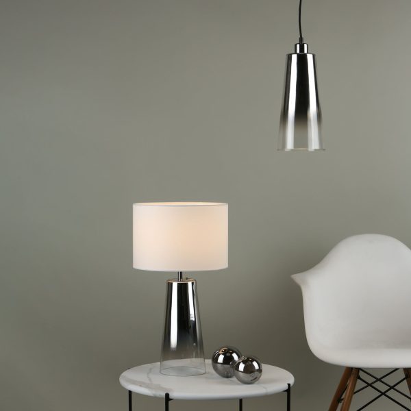 Smokey Table Lamp Clear & Chrome Ombre Glass With Shade - Image 6