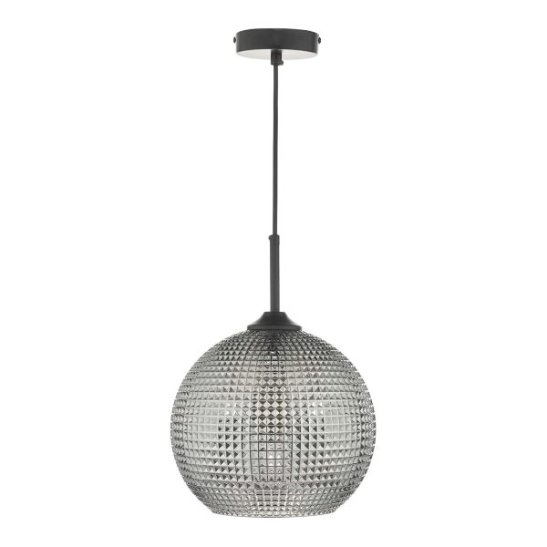 Soren 1 Light Pendant Black And Smoked Textured Glass - Image 2