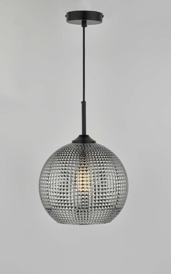 Soren 1 Light Pendant Black And Smoked Textured Glass - Image 5