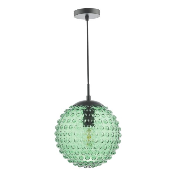 Hobnail Pendant Matt Black & Green Glass - Image 2