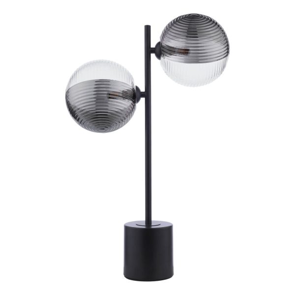 Spiral 2 Light Table Lamp Matt Black & Smoked/Clear Ribbed Glass - Image 2