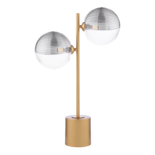 Spiral 2 Light Table Lamp Matt Gold & Smoked/Clear Ribbed Glass