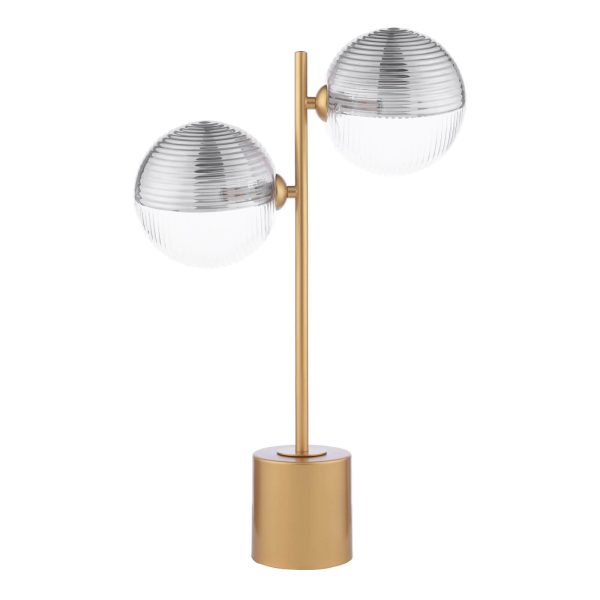 Spiral 2 Light Table Lamp Matt Gold & Smoked/Clear Ribbed Glass - Image 2