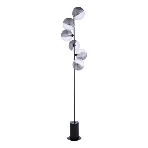 Spiral 6 Light Floor Lamp Matt Black & Smoked/Clear Ribbed Glass - Image 2