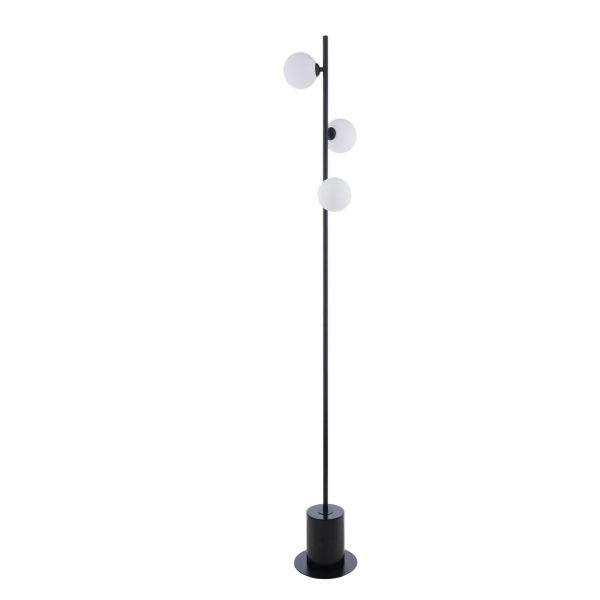 Spiral 3 Light Floor Lamp Matt Black & Opal Glass - Image 2