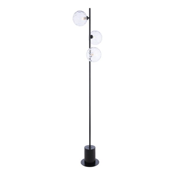 Spiral 3 Light Floor Lamp Matt Black & Dimpled Clear Glass