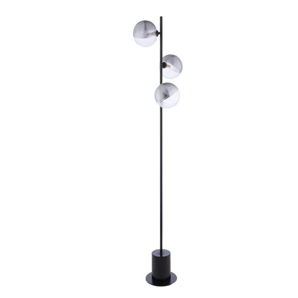 Spiral 3 Light Floor Lamp Matt Black & Smoked/Clear Ribbed Glass - Image 2