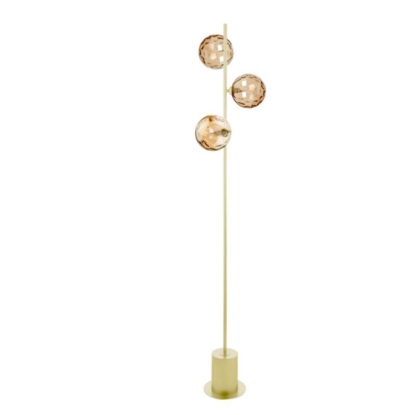 Spiral 3 Light Floor Lamp Matt Gold & Champagne Dimpled Glass - Image 2