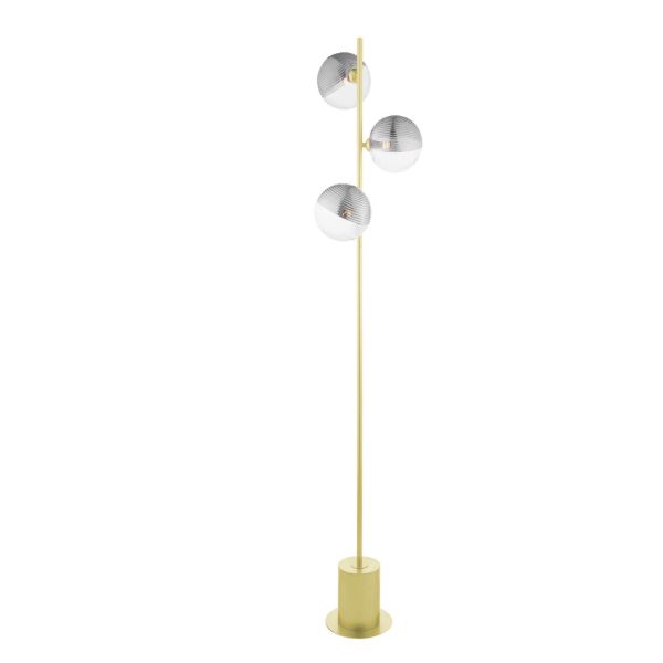 Spiral 3 Light Floor Lamp Matt Gold & Smoked/Clear Ribbed Glass