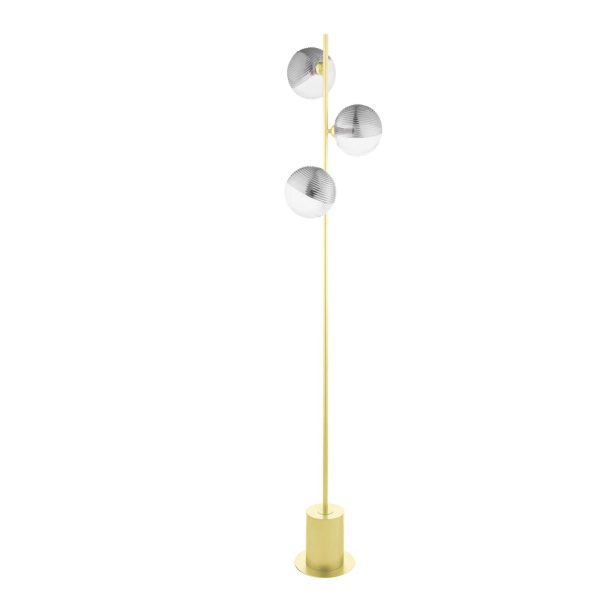 Spiral 3 Light Floor Lamp Matt Gold & Smoked/Clear Ribbed Glass - Image 2