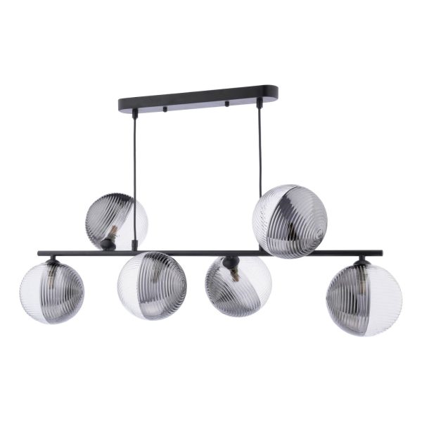 Spiral 6 Light Bar Pendant Matt Black & Smoked/Clear Ribbed Glass - Image 2