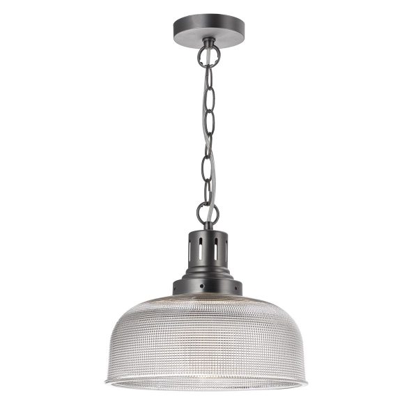 Tack 1 Light Pendant Antique Chrome Textured glass - Image 3