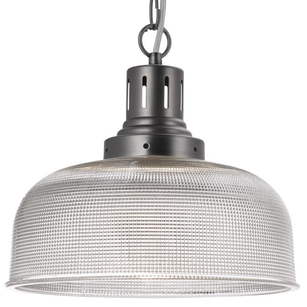 Tack 1 Light Pendant Antique Chrome Textured glass