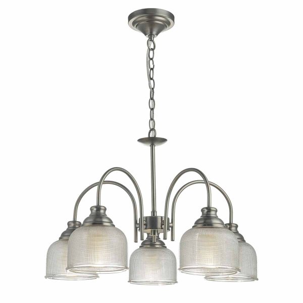 Tack 5lt Pendant Antique Chrome & Textured Glass - Image 3