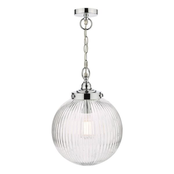 Tamara Bathroom Pendant Polished Chrome Ribbed Glass IP44