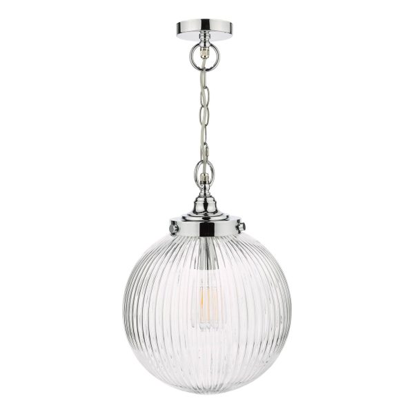 Tamara Bathroom Pendant Polished Chrome Ribbed Glass IP44 - Image 2