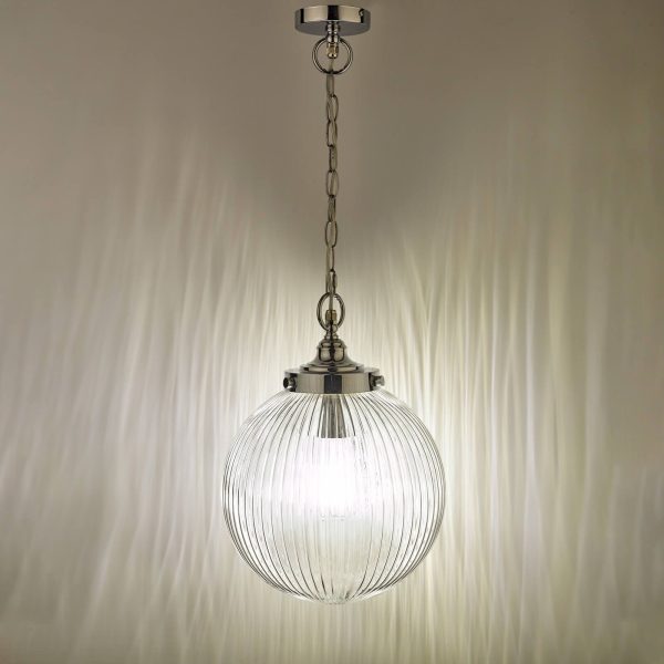 Tamara Bathroom Pendant Polished Chrome Ribbed Glass IP44 - Image 3