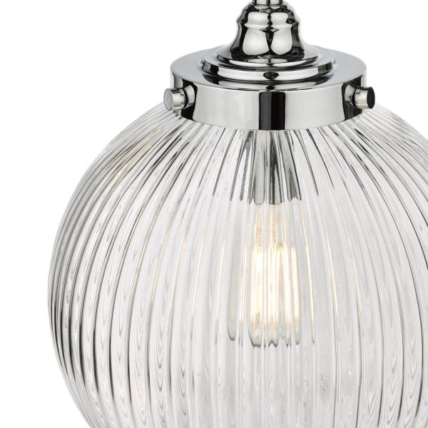 Tamara Bathroom Pendant Polished Chrome Ribbed Glass IP44 - Image 4