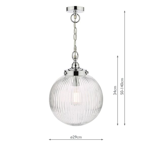 Tamara Bathroom Pendant Polished Chrome Ribbed Glass IP44 - Image 7