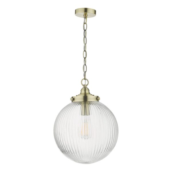 Tamara 1 Light Single Pendant Antique Brass Ribbed Glass - Image 2