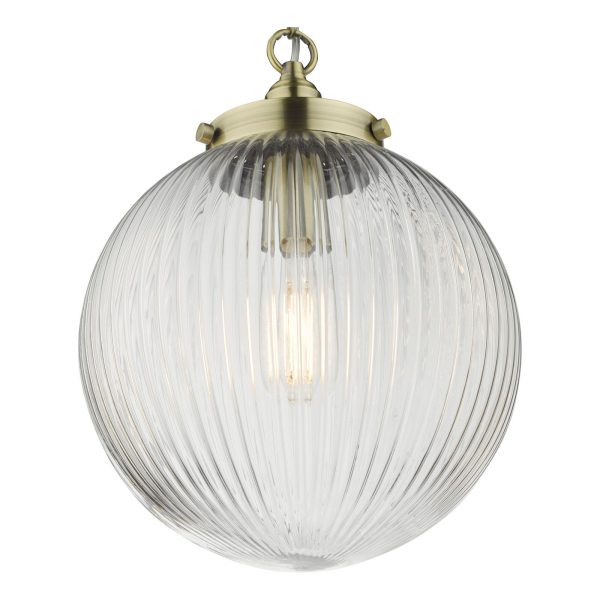 Tamara 1 Light Single Pendant Antique Brass Ribbed Glass - Image 3