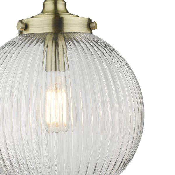 Tamara 1 Light Single Pendant Antique Brass Ribbed Glass - Image 4