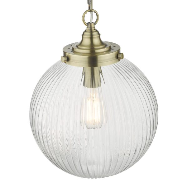 Tamara 1 Light Single Pendant Antique Brass Ribbed Glass - Image 5