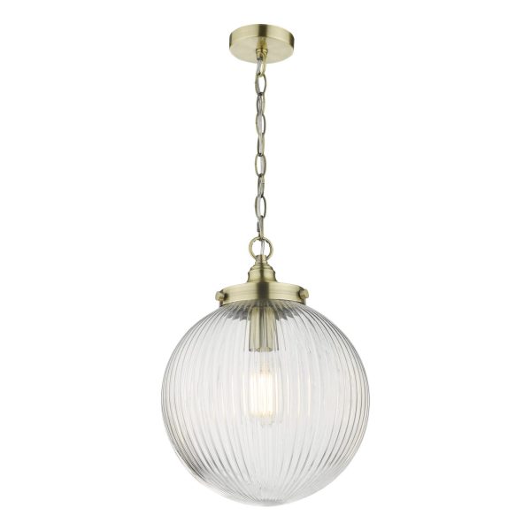 Tamara 1 Light Single Pendant Antique Brass Ribbed Glass - Image 6