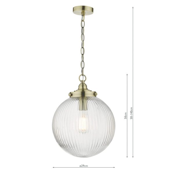 Tamara 1 Light Single Pendant Antique Brass Ribbed Glass - Image 9