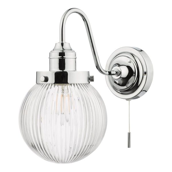 Tamara Bathroom Wall Light Polished Chrome Ribbed Glass IP44 - Image 2