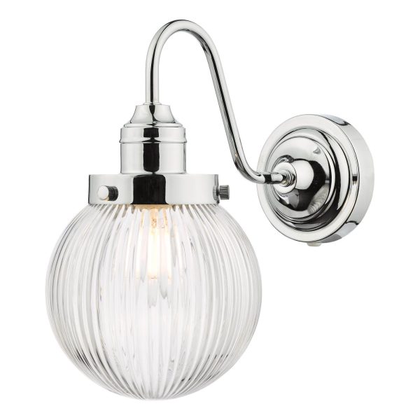 Tamara Bathroom Wall Light Polished Chrome Ribbed Glass IP44 - Image 3