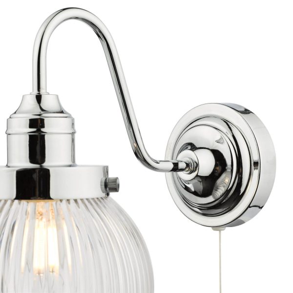 Tamara Bathroom Wall Light Polished Chrome Ribbed Glass IP44 - Image 4