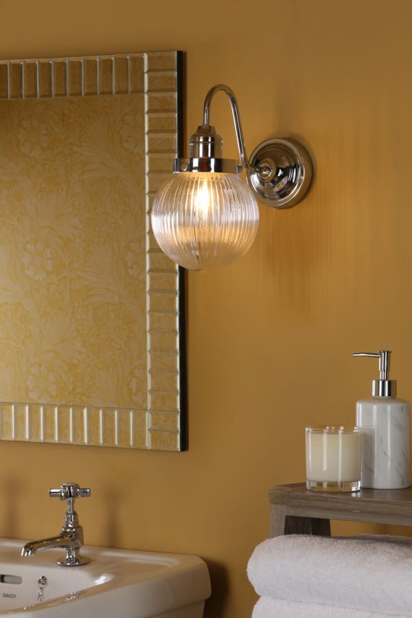 Tamara Bathroom Wall Light Polished Chrome Ribbed Glass IP44 - Image 5