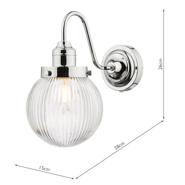 Tamara Bathroom Wall Light Polished Chrome Ribbed Glass IP44 - Image 12