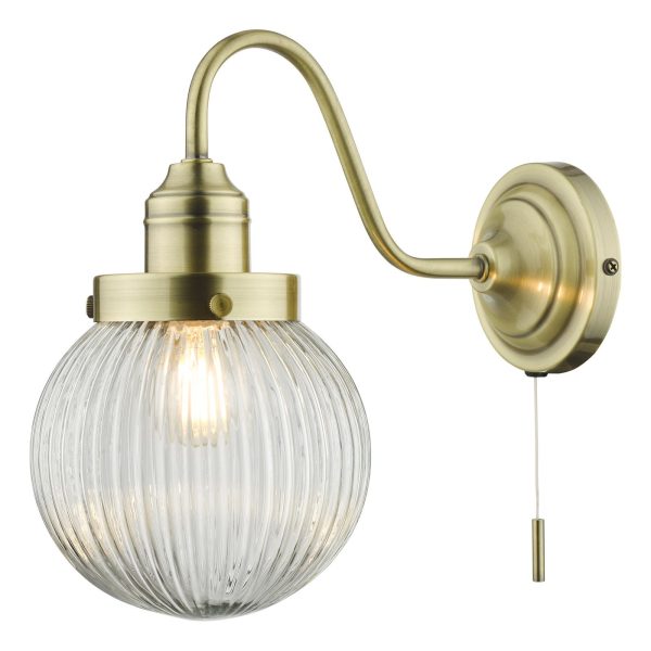 Tamara Single Wall Light Antique Brass Ribbed Glass